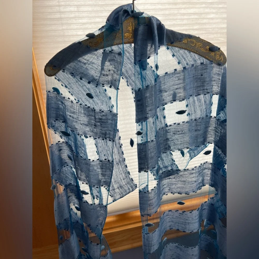 🪺New HAND WOVEN SILK PANEL SCARF/SHAWL-by BLUE PACIFIC | Vintage Denim Blue - Picture 10 of 17